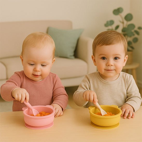 Assiette pour bébé rose et jaune
