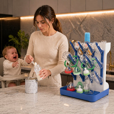 Égouttoir biberon à coté du maman