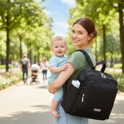 Sac a langer noir et maman
