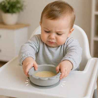 assiette bébé bleu gris