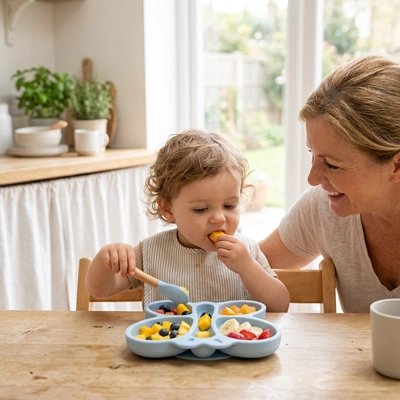 assiette bebe couleur bleu claire en silicone