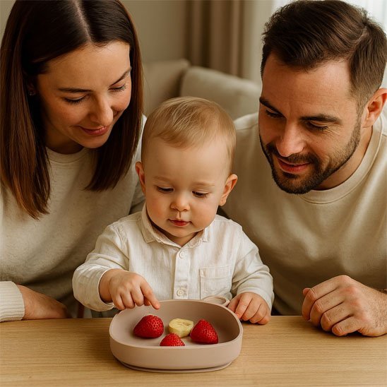 Assiette bébé ventouse avec fraise et banane