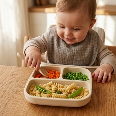Assiette bébé ventouse beige 
