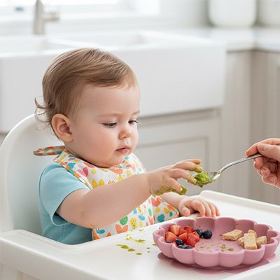 Assiette bébé ventouse couleur rose en silicone