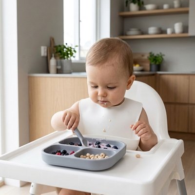 Assiette bébé ventouse grise