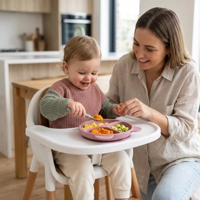Assiette bébé ventouse rose avec  compartiments 