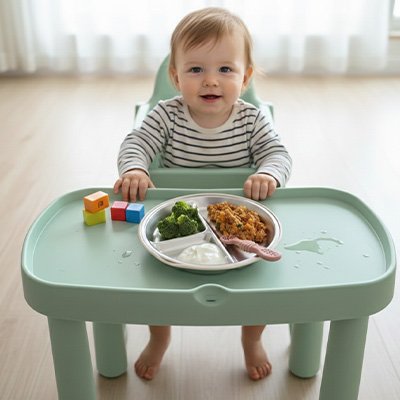 Assiette bébé ventouse sur petite table