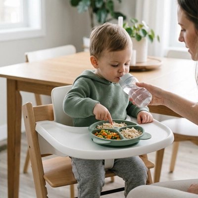 Assiette bébé ventouse vert avec  compartiments 