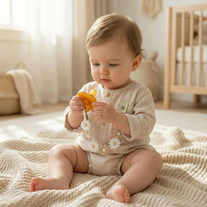 attache tetine de fleur marguerite avec bebe