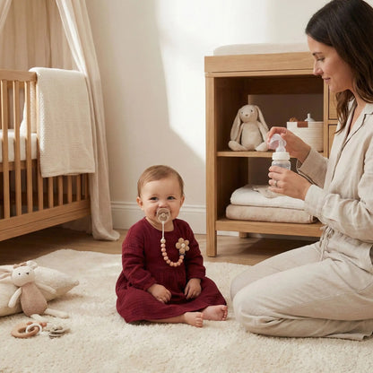 attache tetine de fleur beige