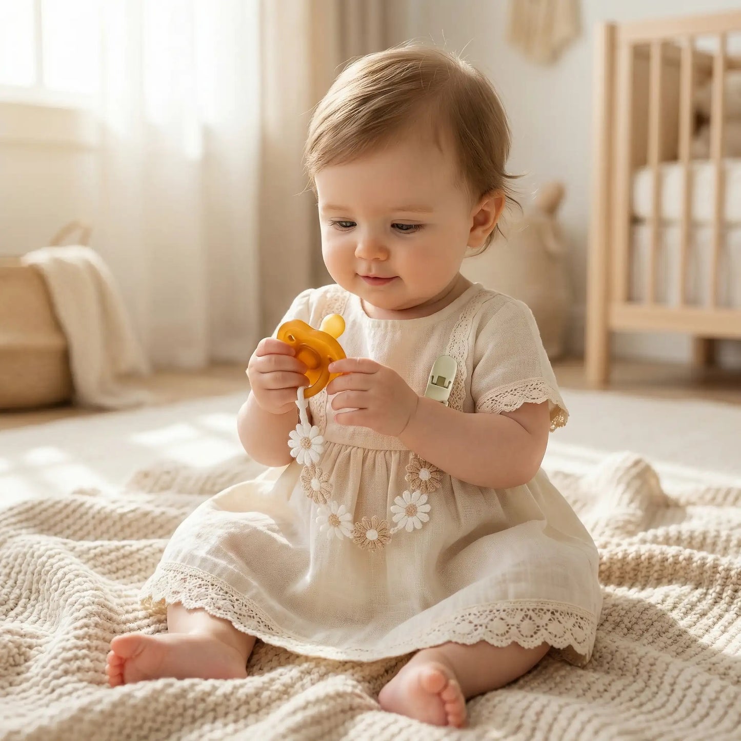 attache tétine fleur marguerite bebe fille