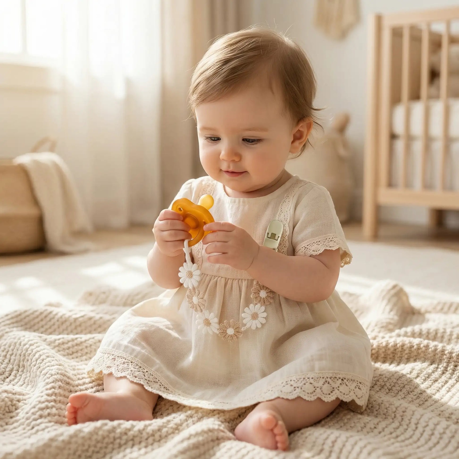 attache tétine fleur marguerite bebe fille