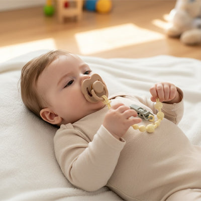 attache tetine main bebe dorme