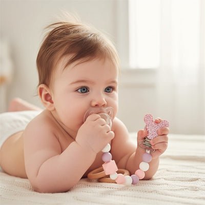 attache tétine silicone main bebe Clips rose brillant- jout