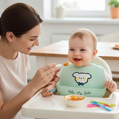 Bavoir silicone avec bébé vert