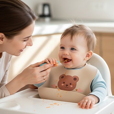 Bavoir silicone avec bébé