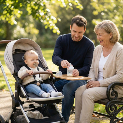 bebe avec attache tetine sur une poussettete