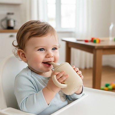 bébé boit  avec Gobelet paille bébé 