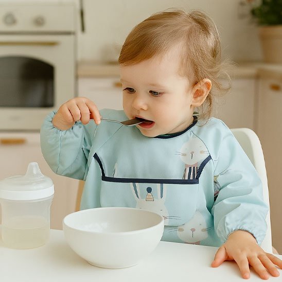 Bébé mange avec Bavoir bébé 