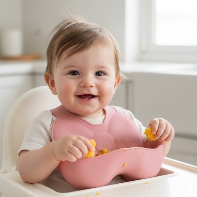 bébé mange avec Bavoir silicone 
