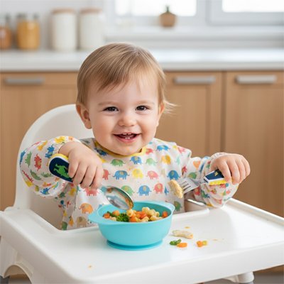 Bébé mange avec couvert bébé​ 