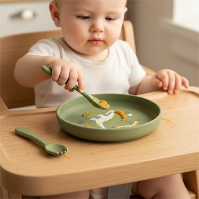 bebe mange avec une Assiette bebe vert