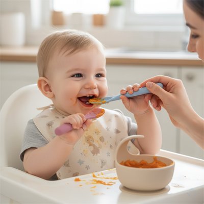 Bébé prend cuillère bébé 
