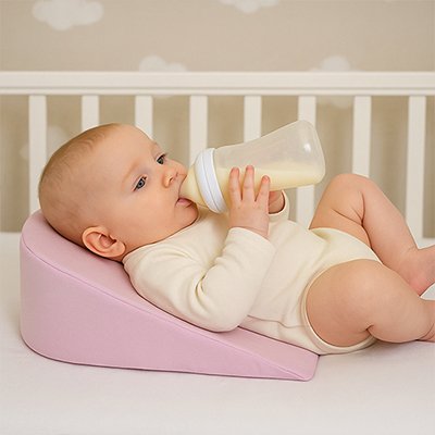 Bébé prend son biberon sur un Plan incliné bébé