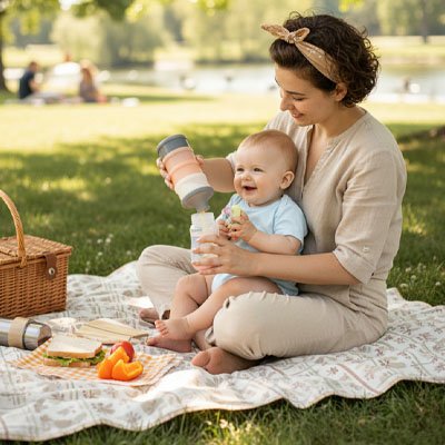 Boite doseuse lait orange avec maman