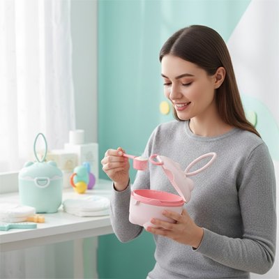 Boite doseuse lait rose avec maman