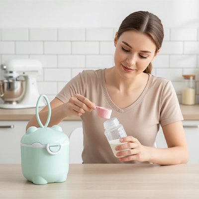 Boite doseuse lait vert sur table