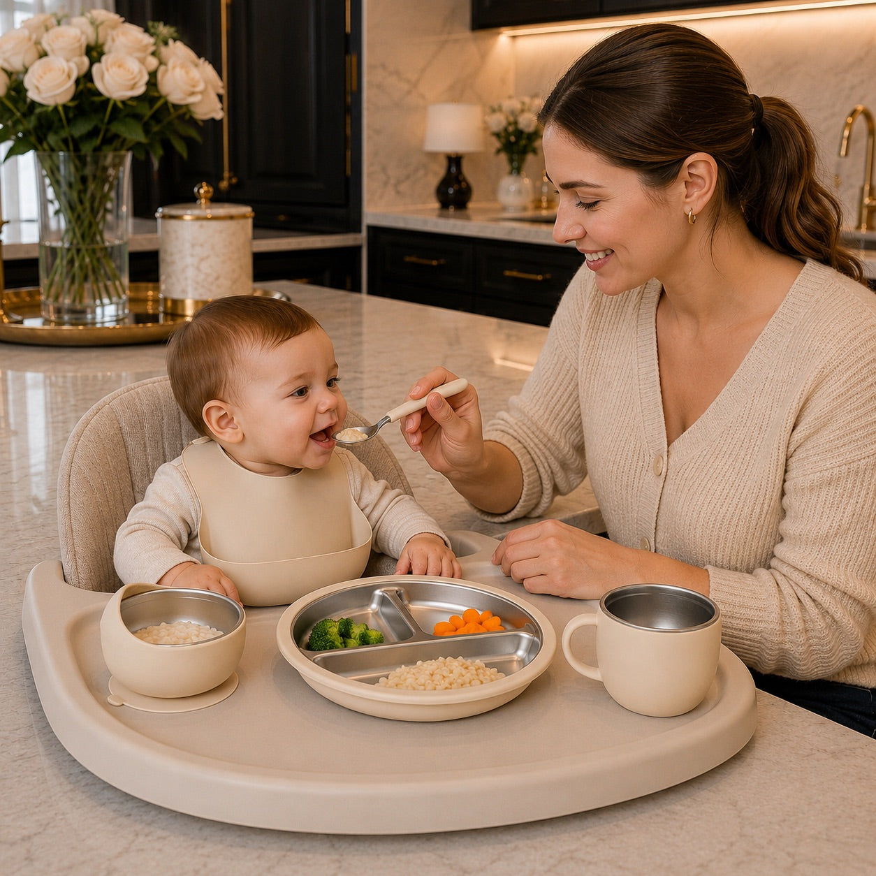 coffret bebe repas beige