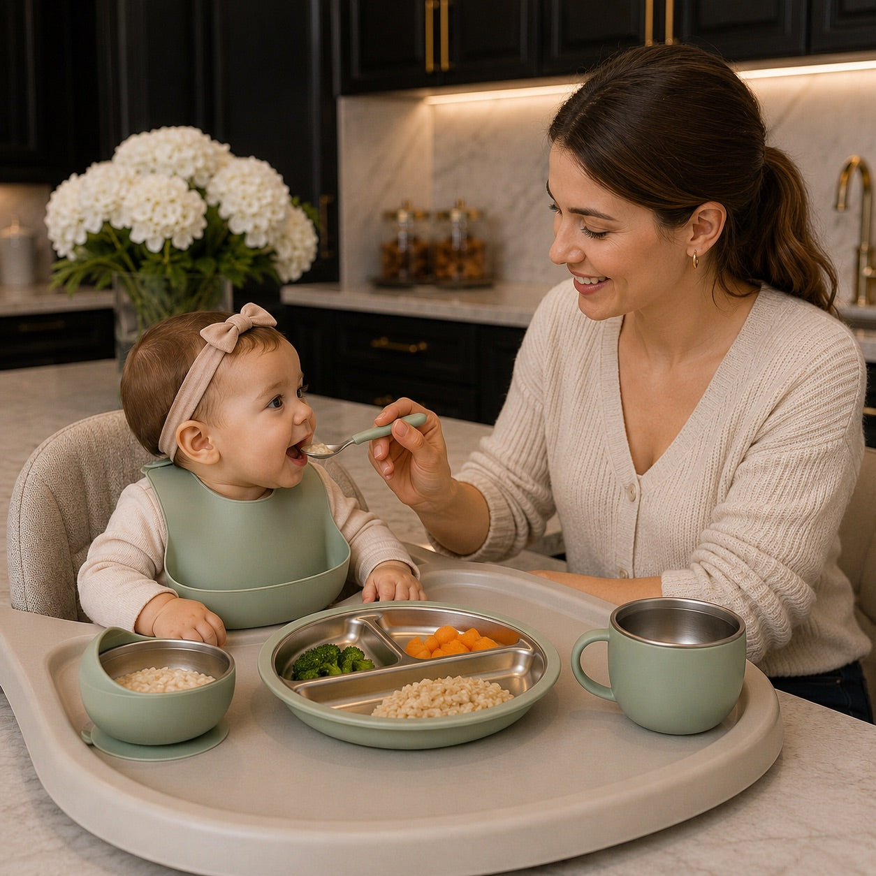 coffret bebe repas vert