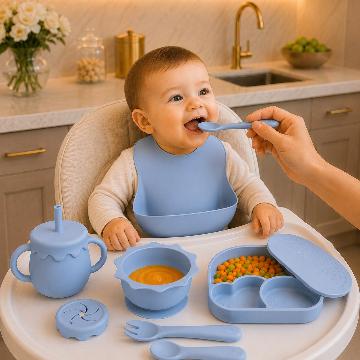 coffret repas bebe 6 pieces bleu