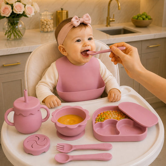 coffret repas bebe 6 pieces rose