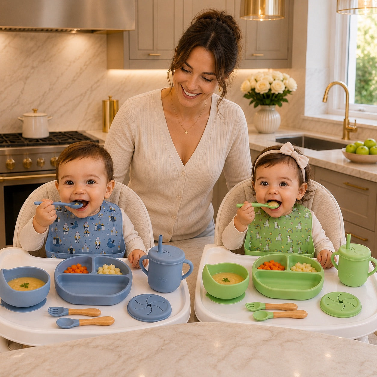 coffret repas bebe avec deux couleur
