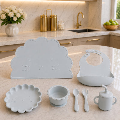 Coffret repas bébé bleu gris