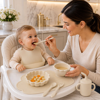 Coffret repas bébé de couleur beige
