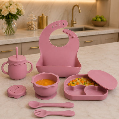 coffret repas bebe rose 6 pièces 