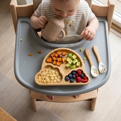 Coffret repas bébé sur table blanc