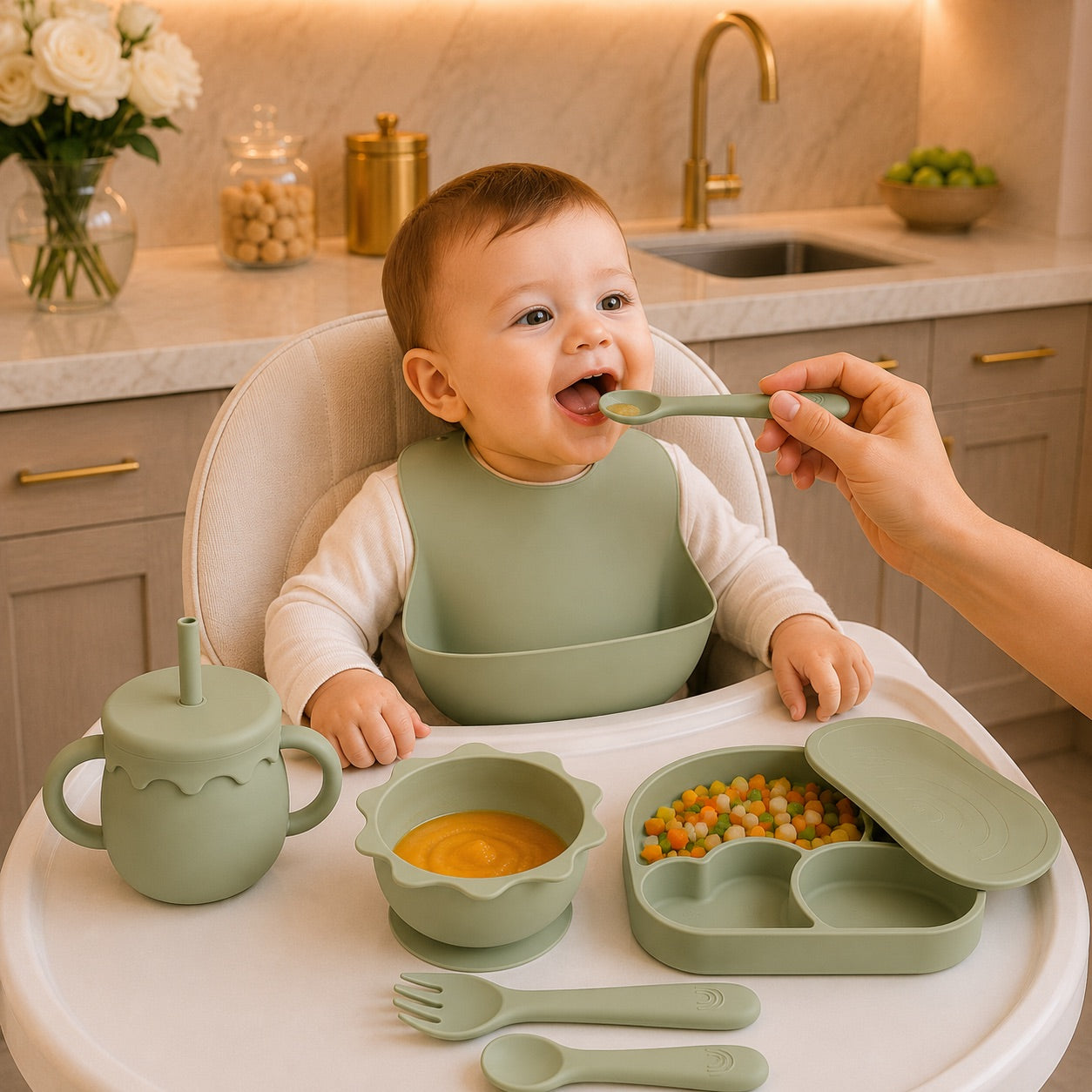 coffret repas bebe vert 6 pieces