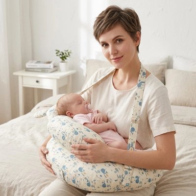 Coussin allaitement couleur beige avec motifs