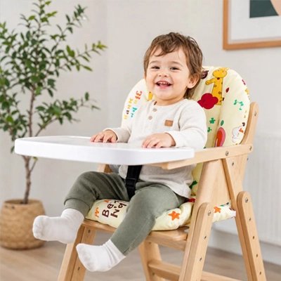 Coussin chaise haute couleur jaune est un équipement de repas pour bébé 