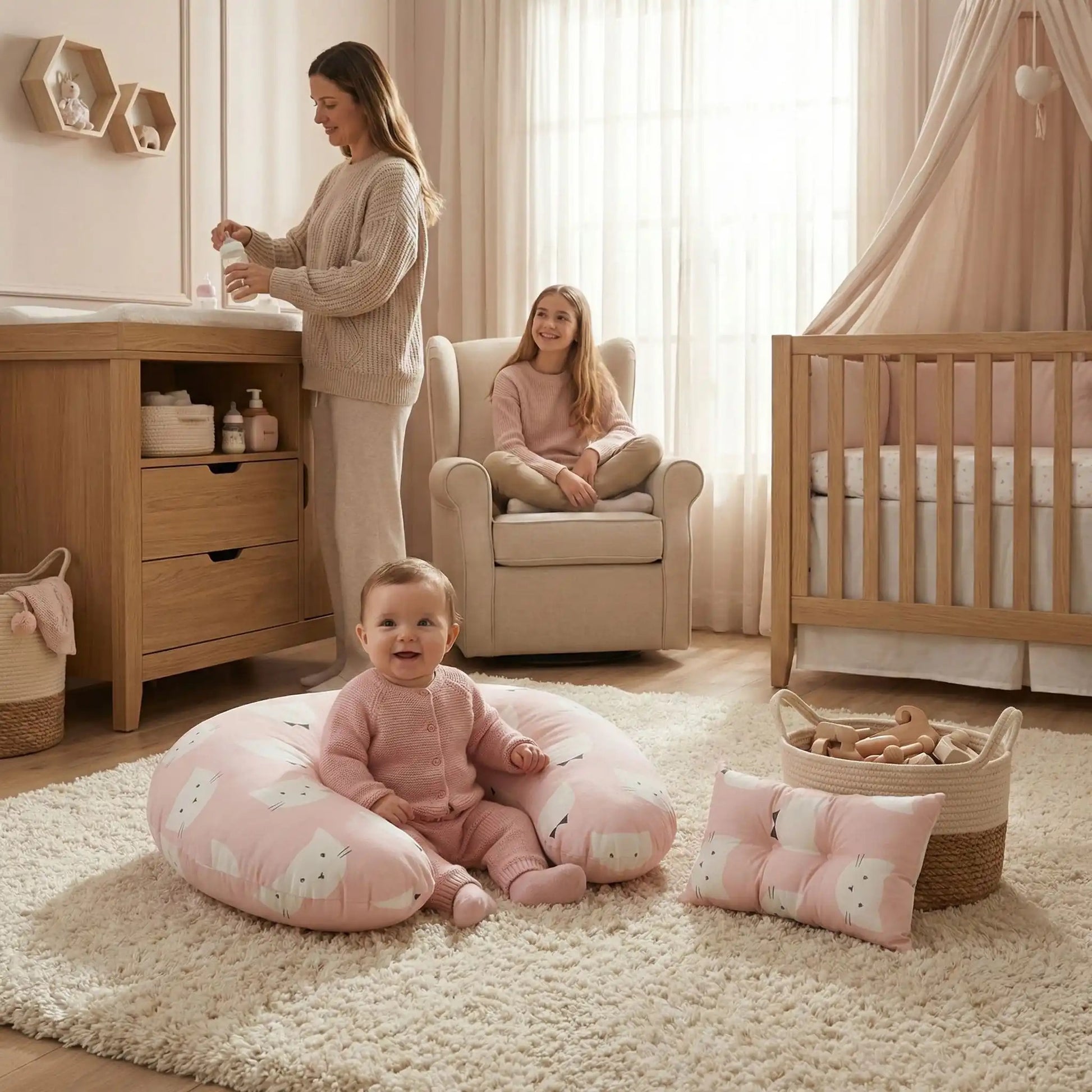 Coussin d'allaitement autour bébé fille