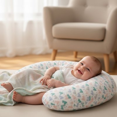 Coussin d'allaitement avec bébé allongé 