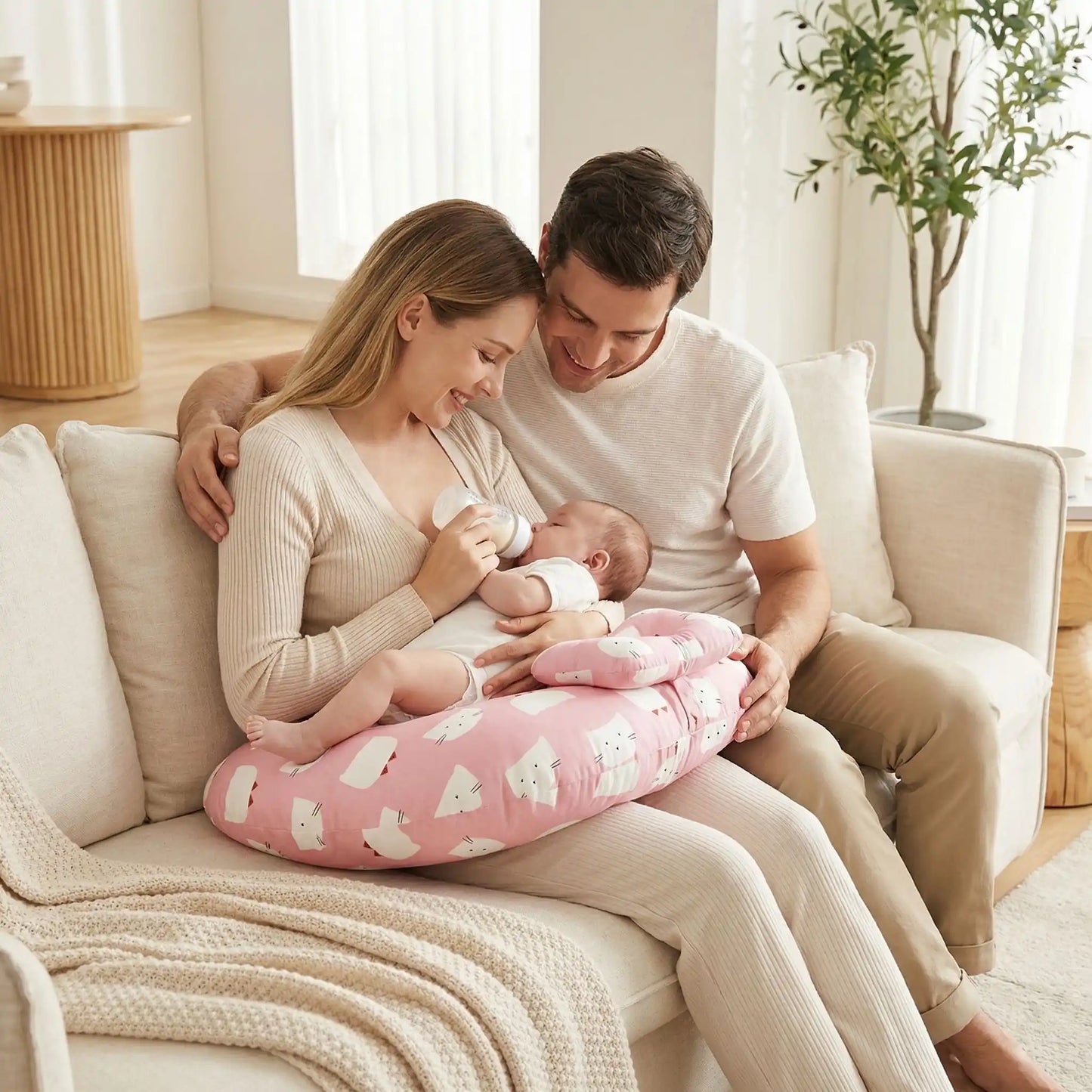 Coussin d'allaitement avec bébé et maman 