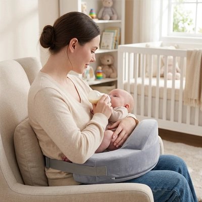 Coussin d'allaitement gris avec maman