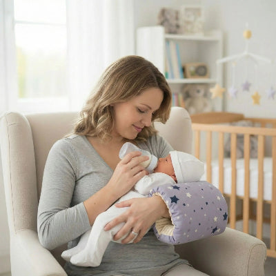 coussin d’allaittement  sur les bras du bébé 