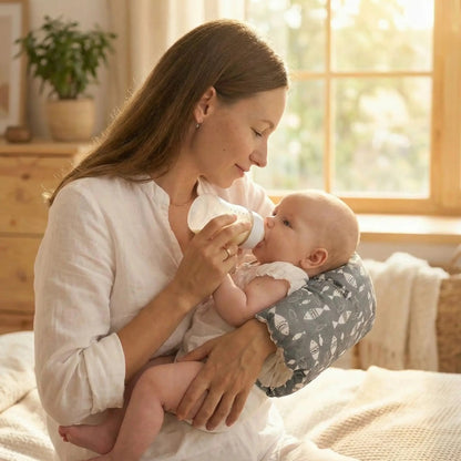 coussin d allaitement gris bebe biberon maman