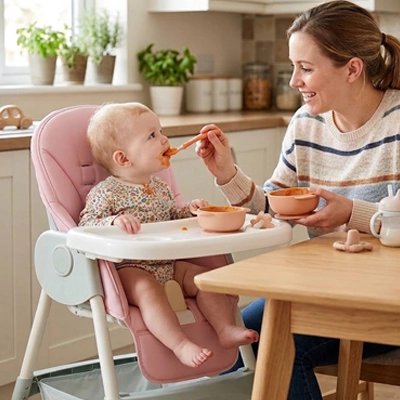 Coussin pour chaise haute rose est un équipement repas bébé 